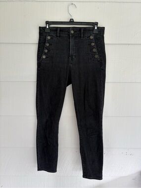 Gap True Skinny High Rise Jeans Women’s 28R Black Sailor Button Stretch Denim